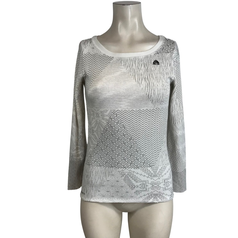 Vtg Y2K NIKE ACG Women White Geometric Pattern Long Sleeve thermal shirt small